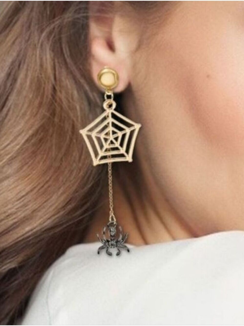 Spiderweb Spider Dangle Earrings Gothic Halloween Witch 3"